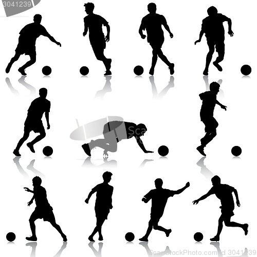 Image of silhouettes of soccer players with the ball. Vector illustration