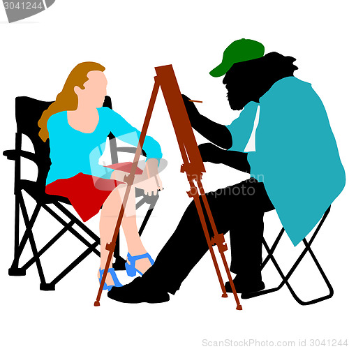 Image of Silhouette, artist at work on a white background, vector illustr