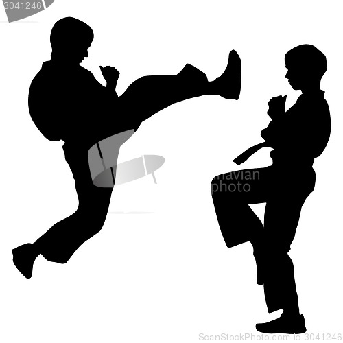 Image of  black silhouettes of karate. Sport vector illustration.