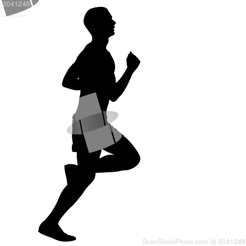 Image of Silhouettes. Runners on sprint, men. vector illustration.