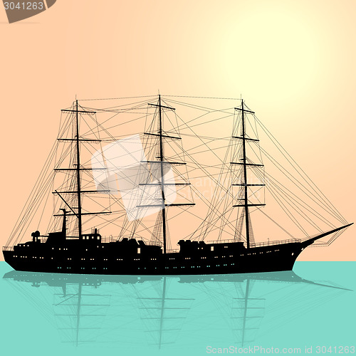 Image of Ship sailing boat silhouette isolated on white background. Vecto