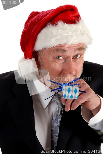 Image of Business Santa and noisemaker