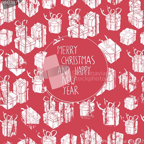 Image of Merry Christmas Card with Gifts Pattern