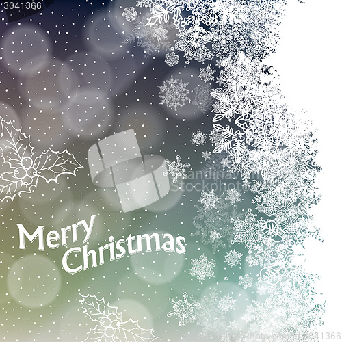 Image of Merry Christmas Snowflakes Background with Isolated Side