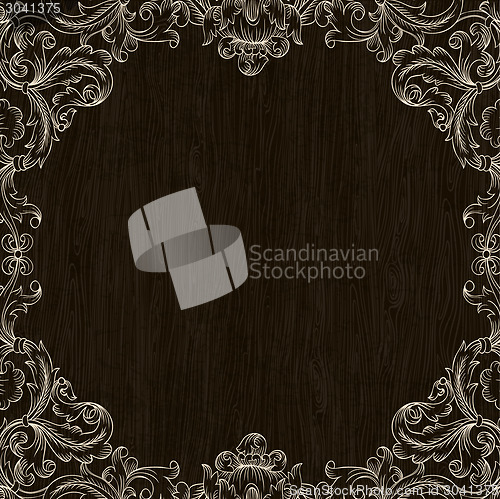 Image of Vintage Frame Design On Wooden Background For Greeting Card