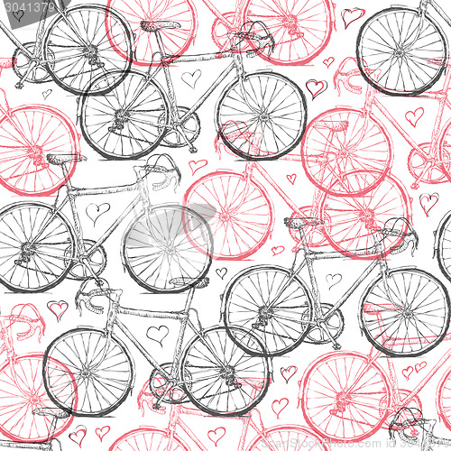 Image of Vintage Bicycle Hand Drawn Seamless Pattern with Hearts