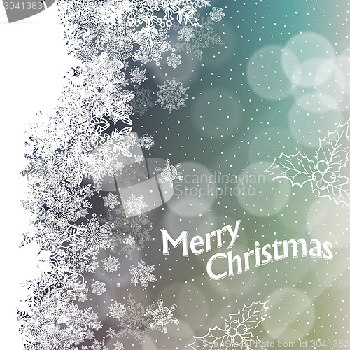 Image of Merry Christmas Snowflakes Background with Isolated Side