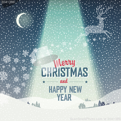 Image of Merry Christmas Card. Calm Winter Scene Illustration
