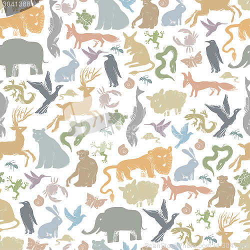 Image of Group of Animals Silhouettes. Zoo Seamless Pattern