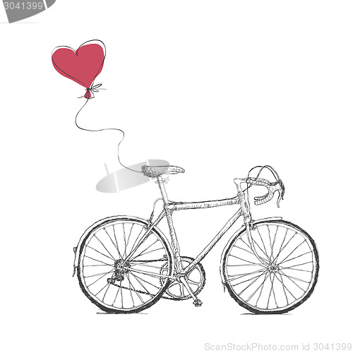 Image of Vintage Valentines Illustration with Bicycle and Heart Baloon