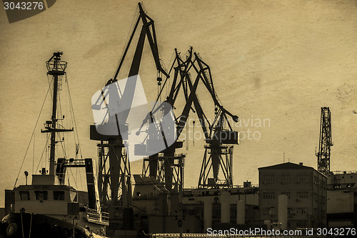 Image of Industrial cargo cranes in the dock