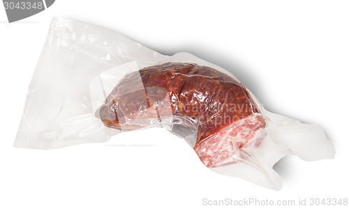 Image of Piece Of Sausage In Vacuum Packing