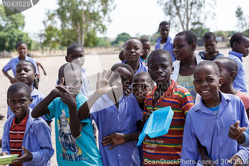 Image of Happy Namibian school children waiting for a lesson.