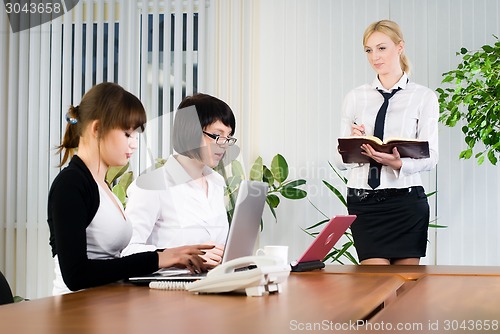 Image of Attractive businesswoman presentation