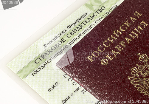 Image of Russian passport and pension insurance card