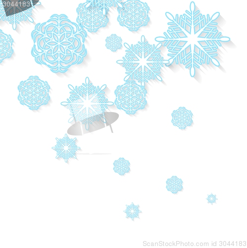 Image of Blue snowflakes on white background