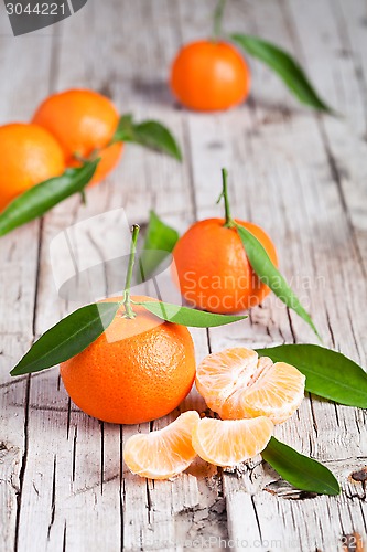 Image of fresh tangerines with leaves 