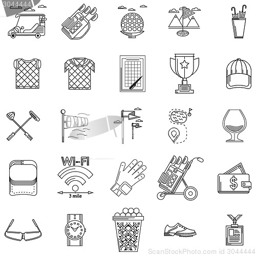 Image of Black contour vector icons for golf