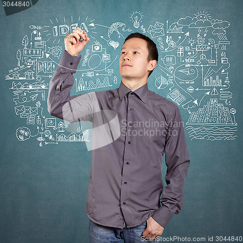 Image of Asian Man Writing Something