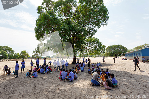 Image of Happy Namibian school children waiting for a lesson.