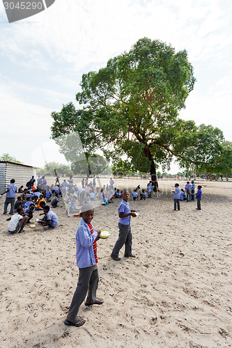 Image of Happy Namibian school children waiting for a lesson.