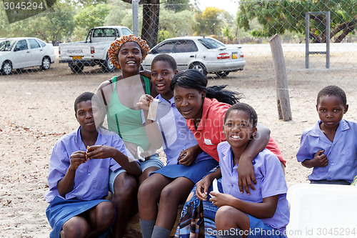 Image of Happy Namibian school children waiting for a lesson.