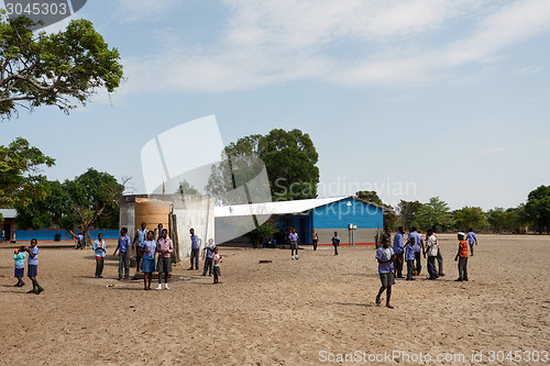 Image of Happy Namibian school children waiting for a lesson.