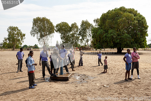 Image of Happy Namibian school children waiting for a lesson.