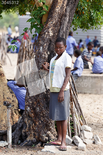 Image of Happy Namibian school children waiting for a lesson.