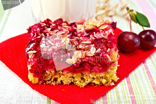 Image of Pie cherry on red paper napkin