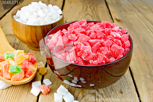 Image of Candied red and white in bowl on board