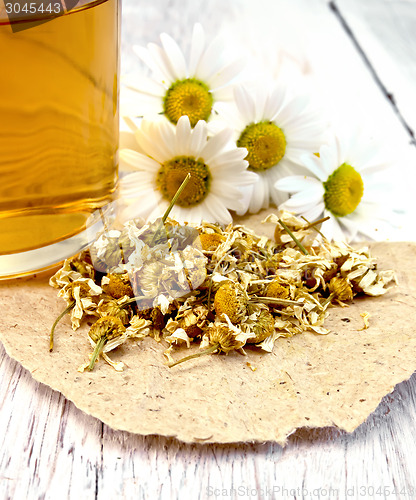 Image of Chamomile dried on paper with glass mug