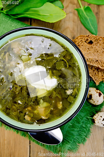 Image of Soup green of sorrel and spinach on board