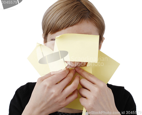 Image of Woman and post it