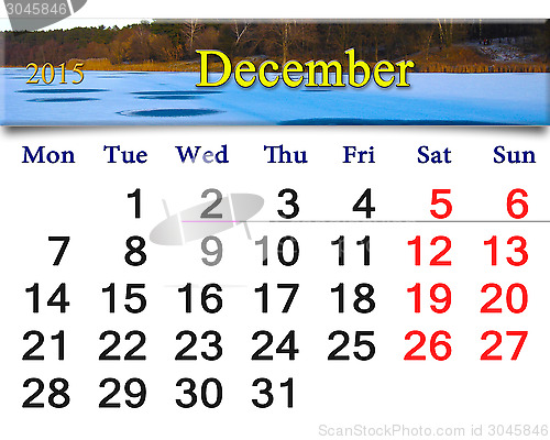 Image of calendar for December of 2015 with frozen river