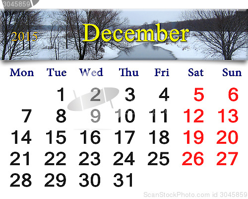 Image of calendar for December of 2015 with frozen river