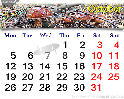 Image of calendar for October of 2015 with Boletus badius