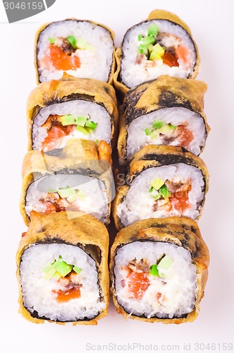 Image of fried salmon sushi roll