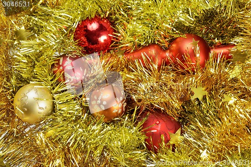 Image of Christmas background with toys and garland