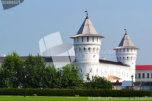 Image of Bleached round towers of the Tobolsk Kremlin, Russia.