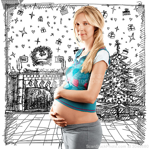 Image of Pregnant Woman Looking For Christmas Gifts