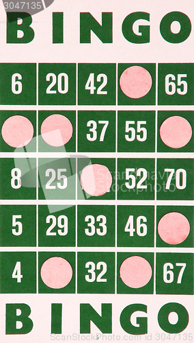 Image of Green bingo card isolated