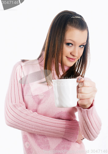 Image of Attractive girl with cup of coffee