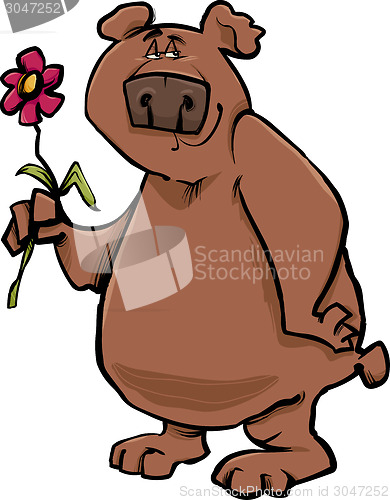 Image of bear with flower cartoon illustration