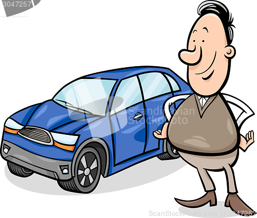 Image of man and car cartoon illustration