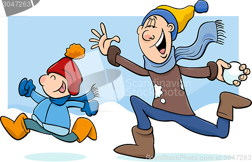 Image of dad and son on winter cartoon