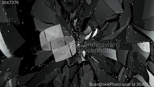 Image of Broken and Shattered pieces of glass on black