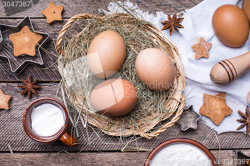 Image of Cooking Xmas pastry and holiday cookies with ingredients  