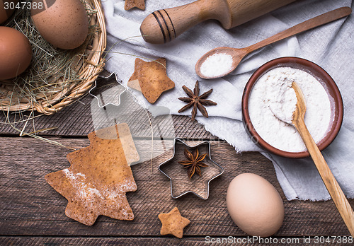 Image of Ingredients for Christmas pastry and holiday cookies 