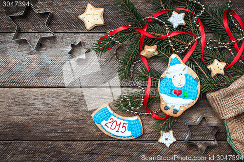 Image of New Year 2015 symbol sheep cookie and pastry